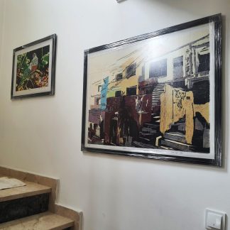 Ağaç Baskı Resim Mahalle + Kuş